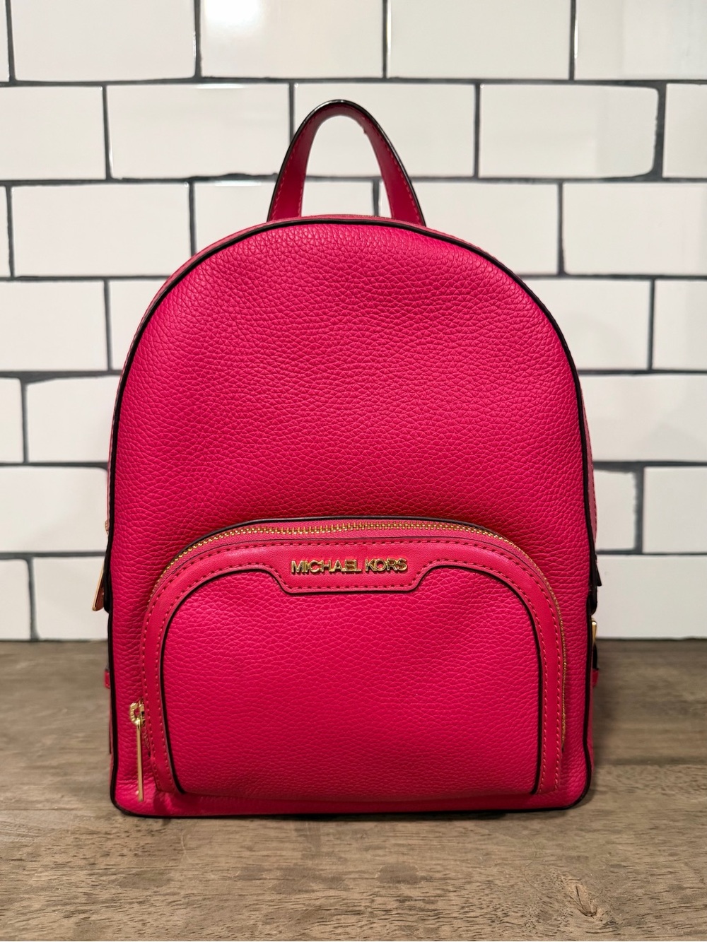 Michael Kors Electric Pink Pebbled Leather Backpack